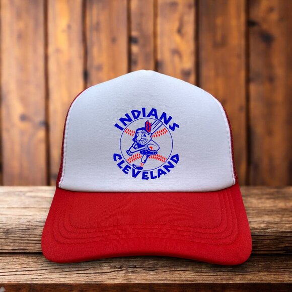 Unbranded Other - Cleveland Indians Mens Trucker Hat Red Snapback 1973 Vintage Logo Baseball Cap